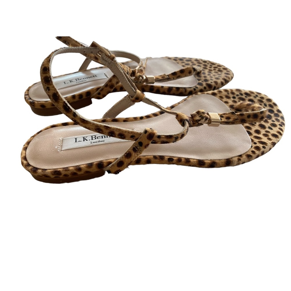 LK Bennett Island Cheetah Print Calf Hair flat sandals 37 NEW